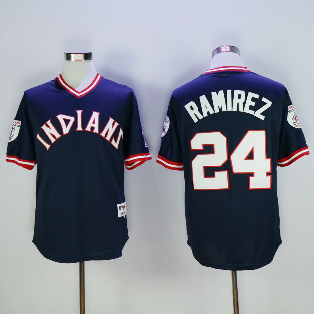 Men Cleveland Indians 24 Ramirez Blue 1976 MLB Jerseys